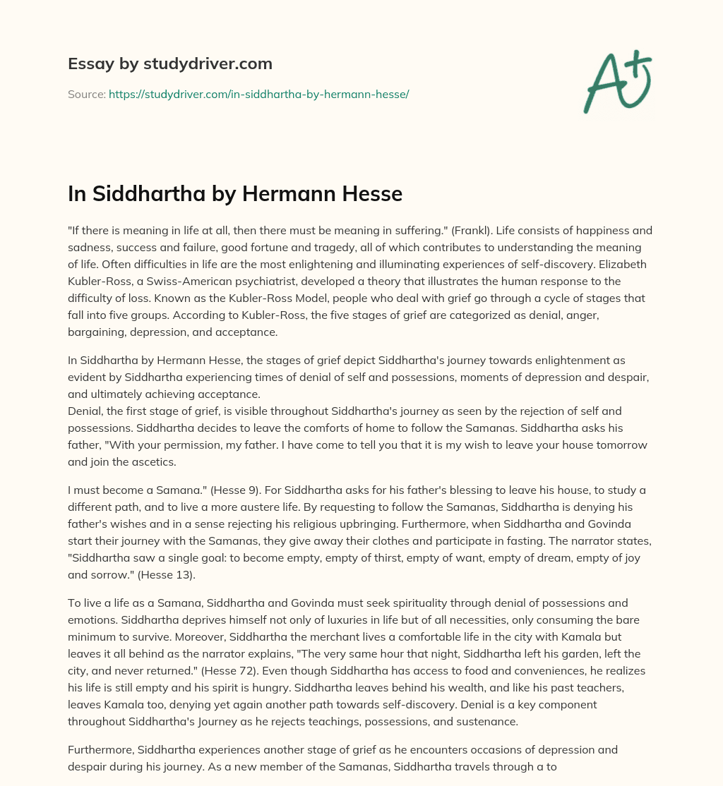 In Siddhartha by Hermann Hesse essay
