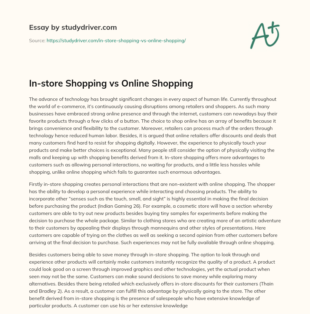 In-store Shopping Vs Online Shopping essay