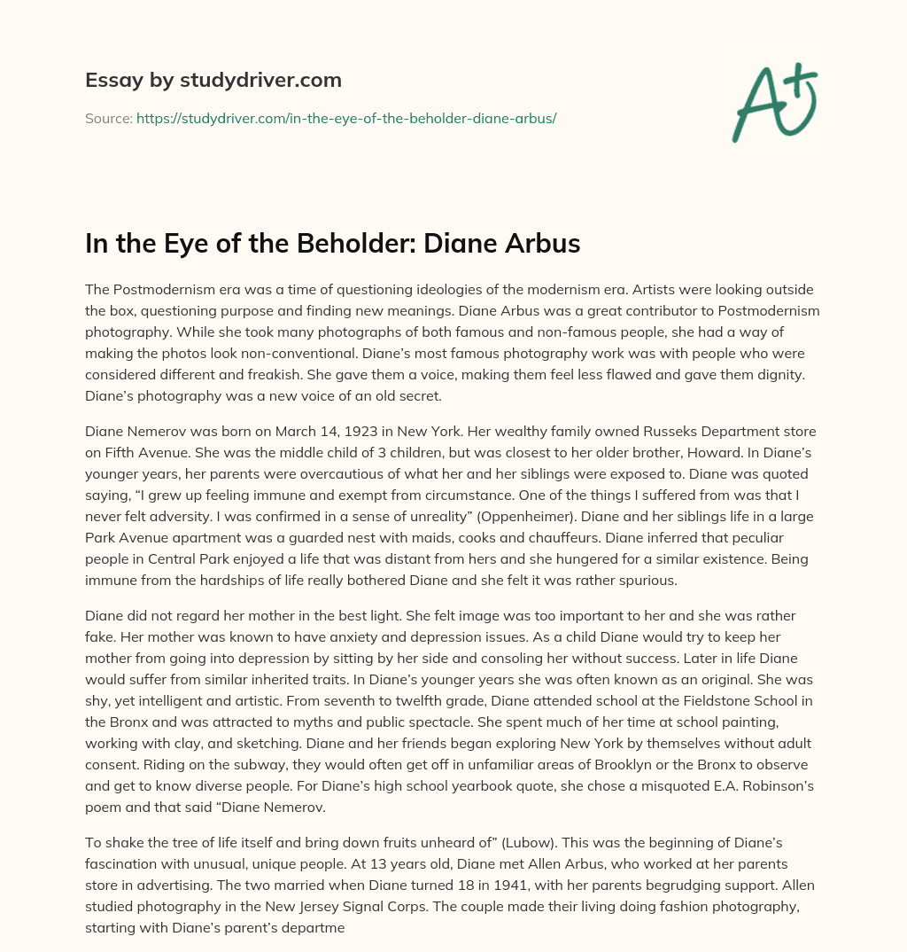 In the Eye of the Beholder: Diane Arbus essay