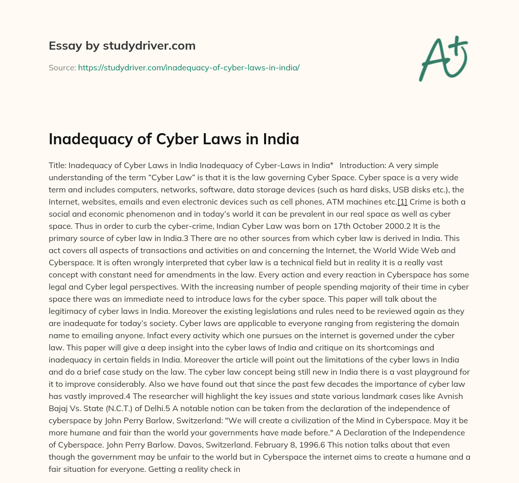 Inadequacy of Cyber Laws in India essay