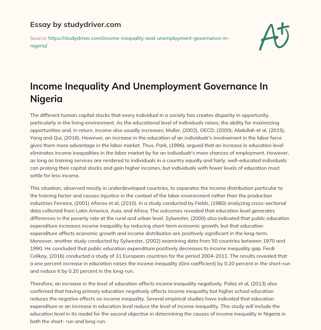 Income Inequality and Unemployment Governance in Nigeria essay