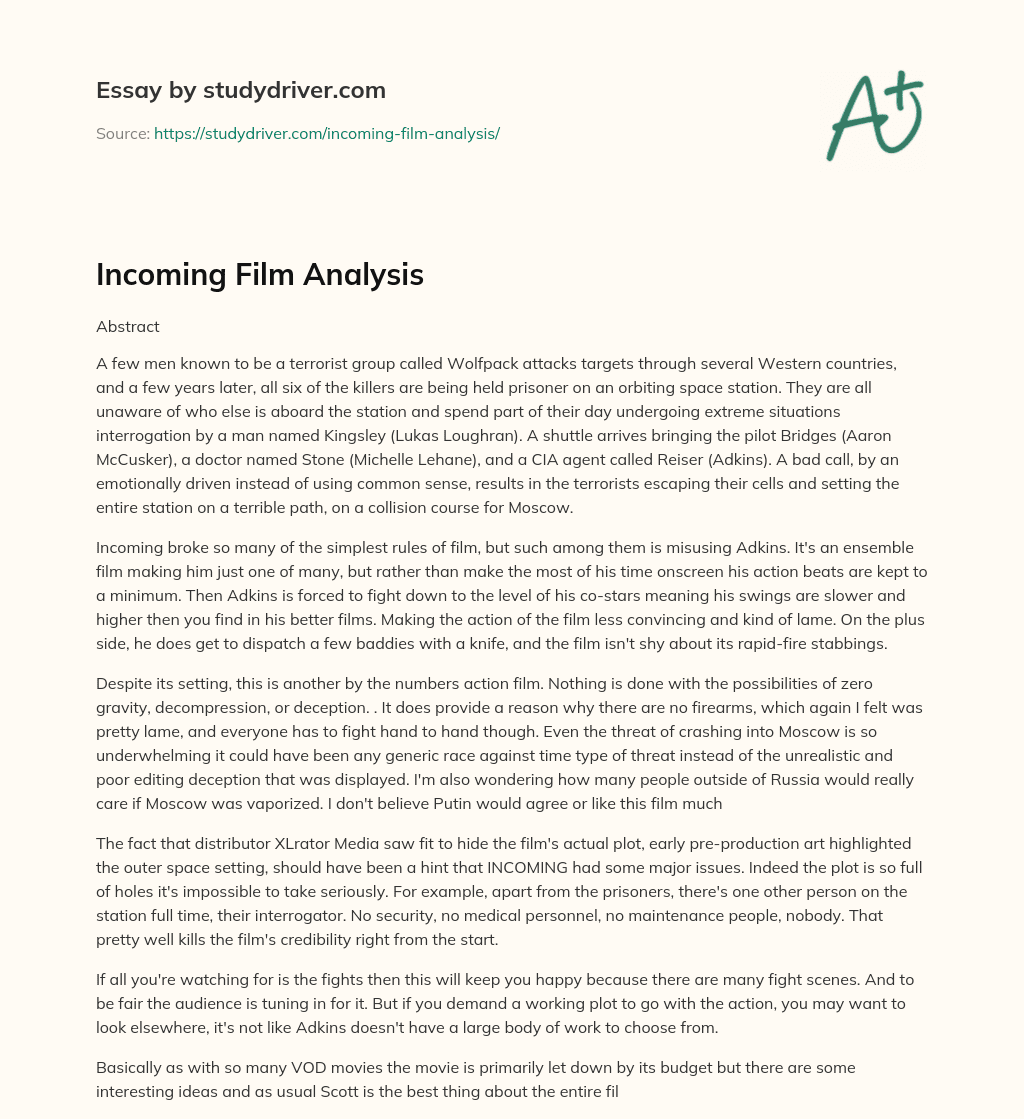 Incoming Film Analysis essay
