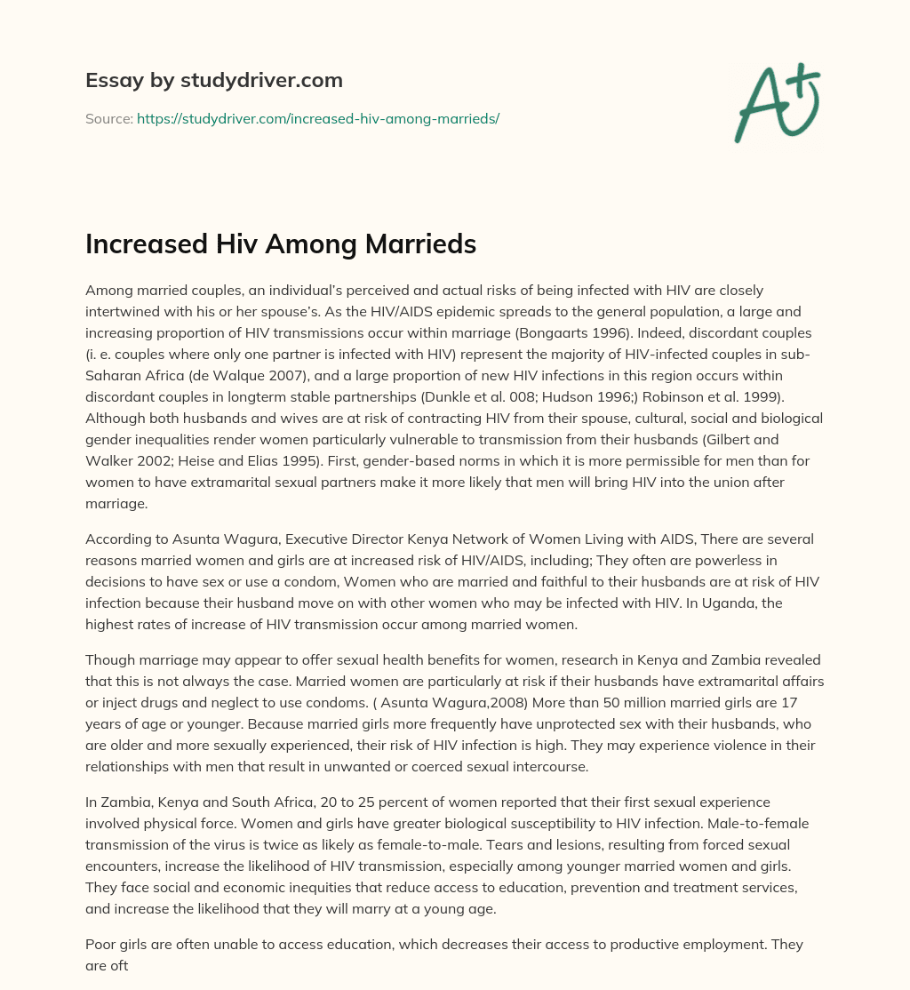 Increased Hiv Among Marrieds essay