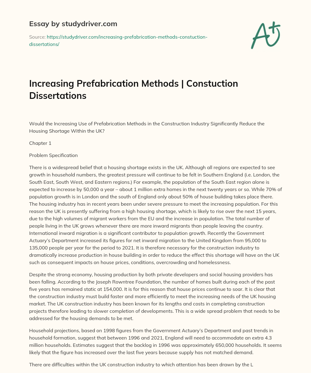 Increasing Prefabrication Methods | Constuction Dissertations essay