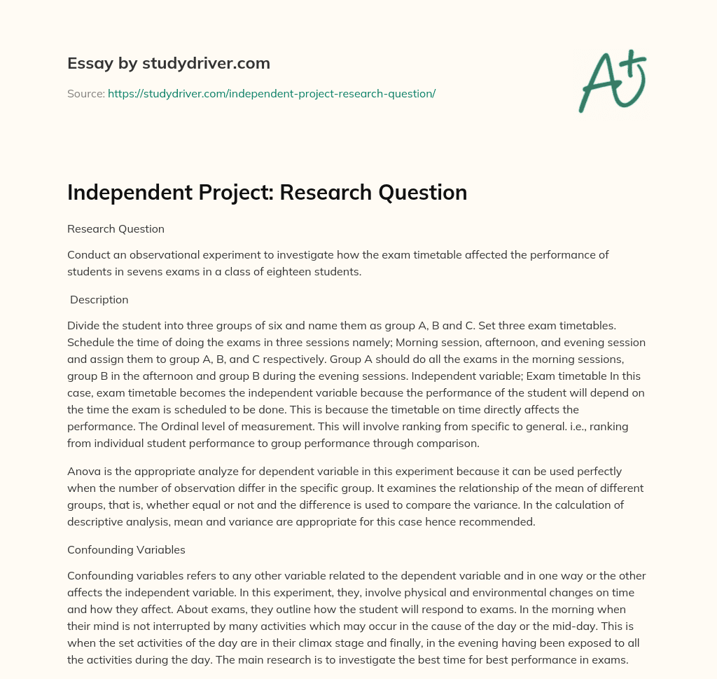 Independent Project: Research Question essay