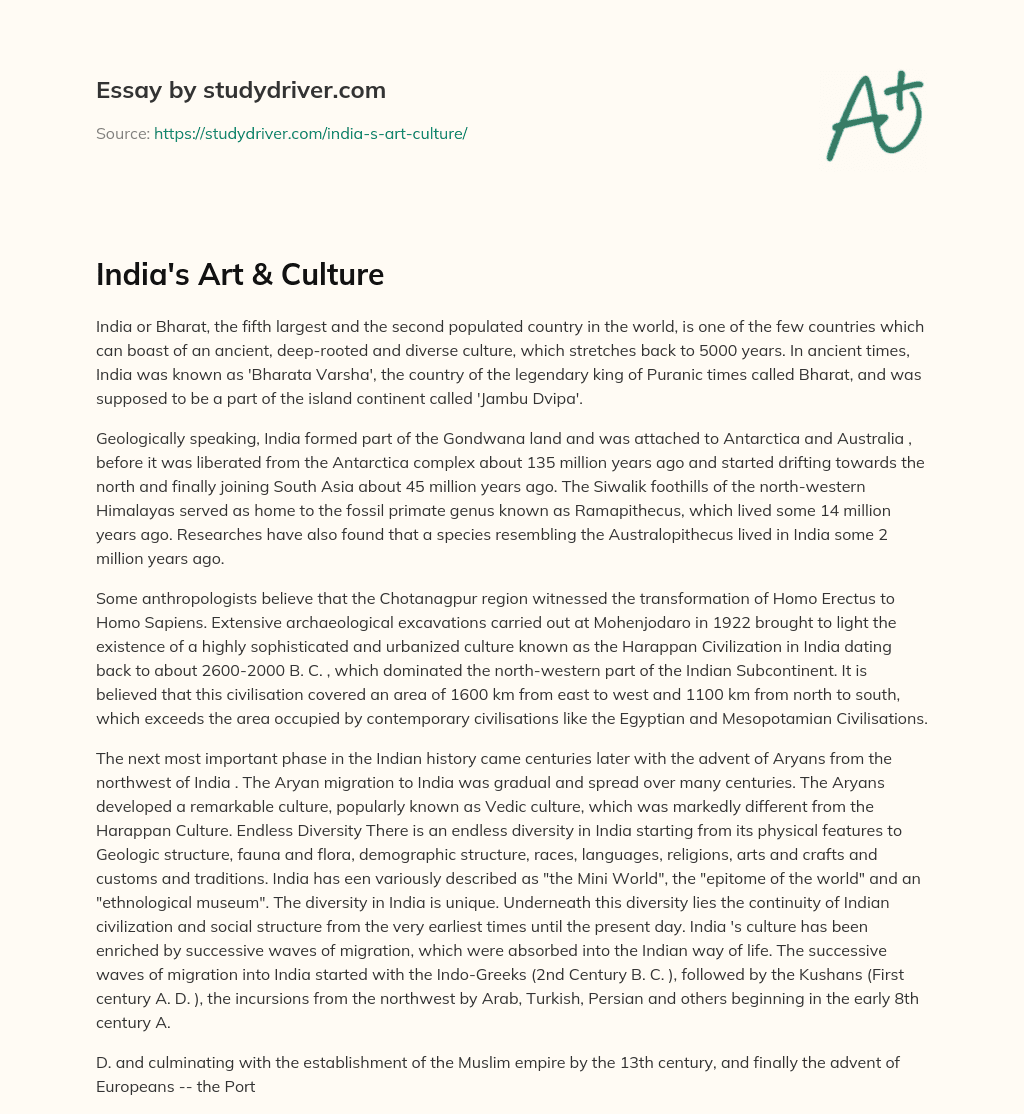 India’s Art & Culture essay