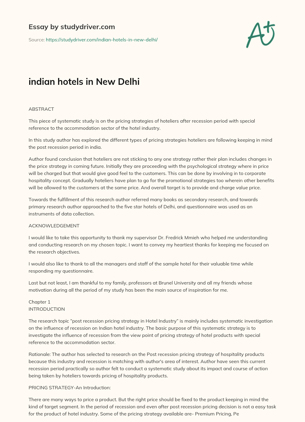 Indian Hotels in New Delhi essay