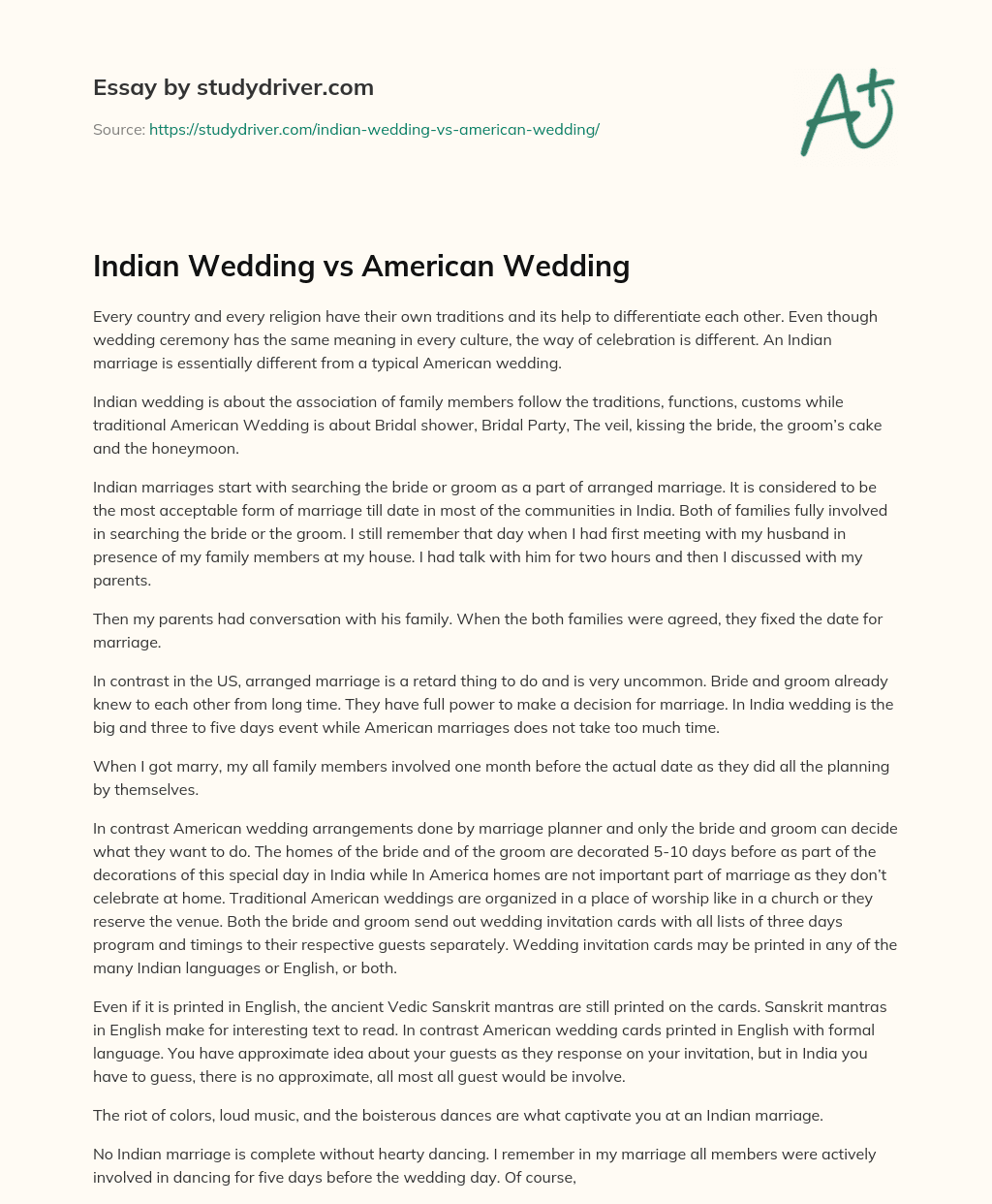 Indian Wedding Vs American Wedding essay