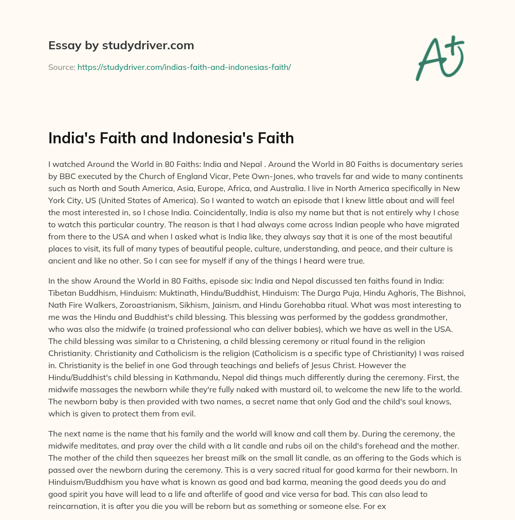 India’s Faith and Indonesia’s Faith essay