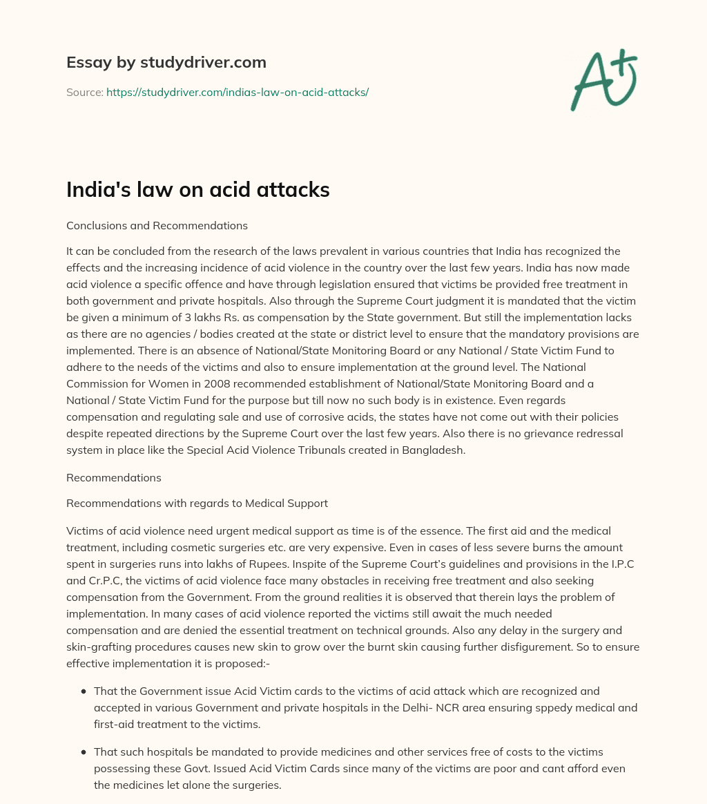 India’s Law on Acid Attacks essay