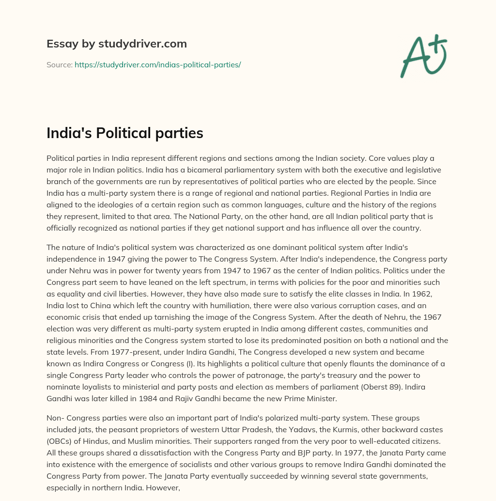 India’s Political Parties essay