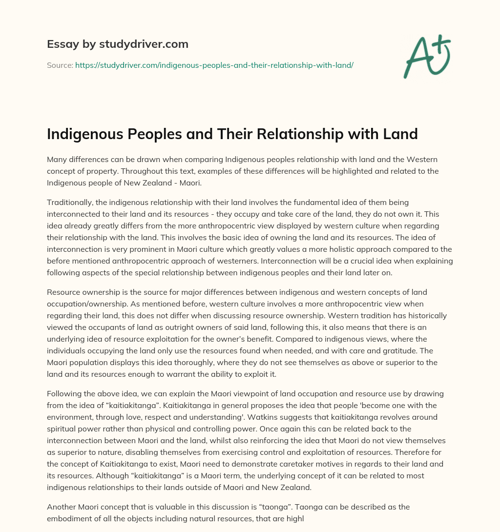 Indigenous Peoples and their Relationship with Land  essay