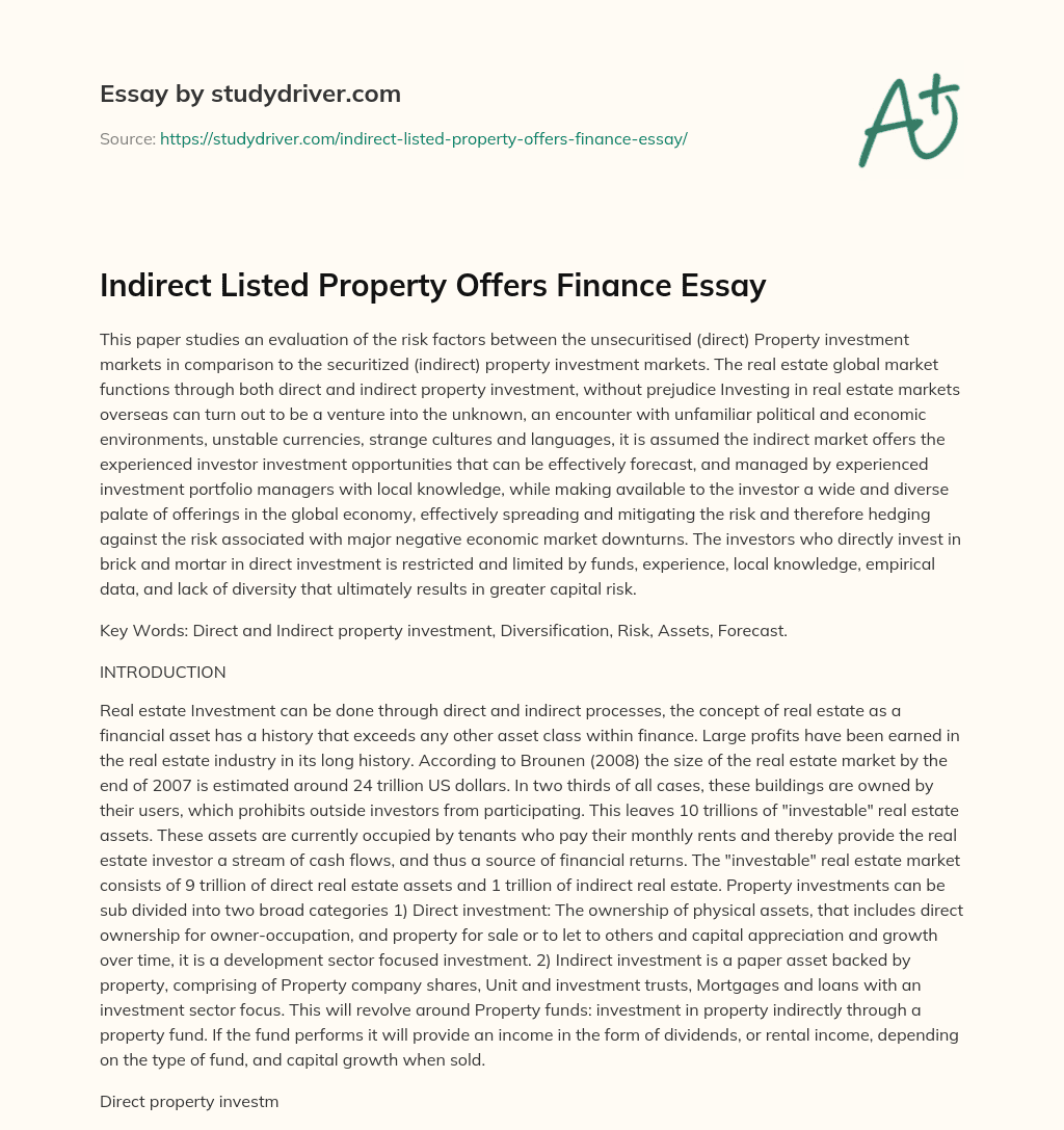 Indirect Listed Property Offers Finance Essay essay
