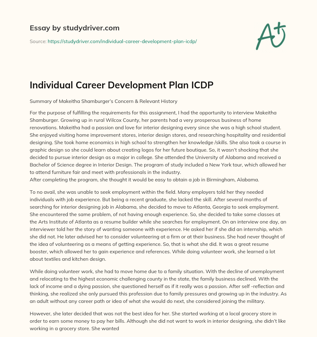 Individual Career Development Plan ICDP essay