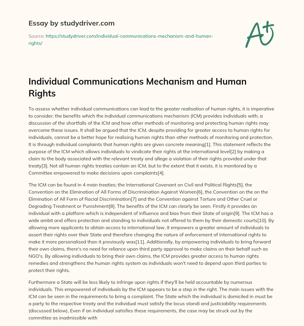 Individual Communications Mechanism and Human Rights essay