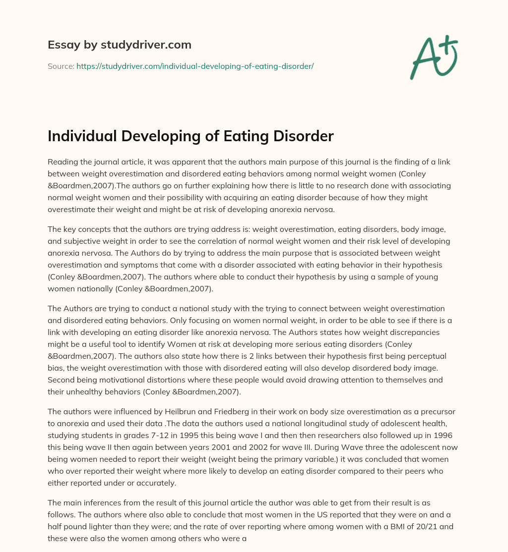 Individual Developing of Eating Disorder essay