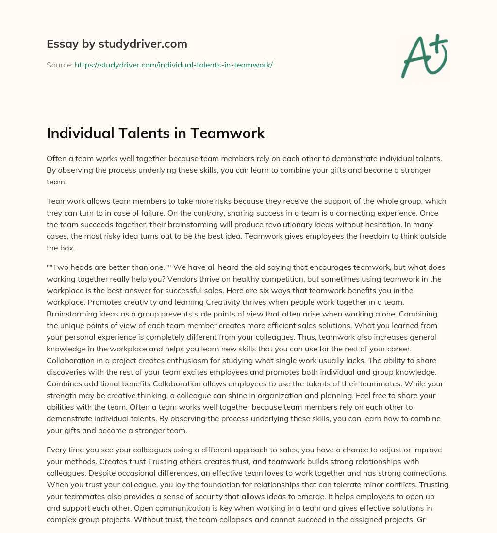 Individual Talents in Teamwork essay