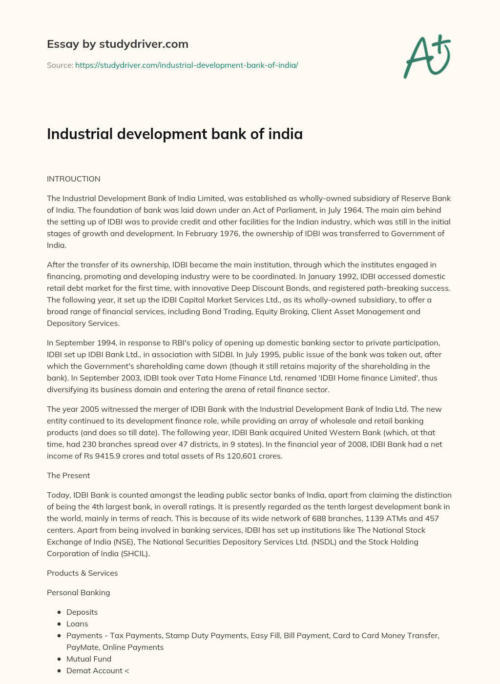 bank of india essay