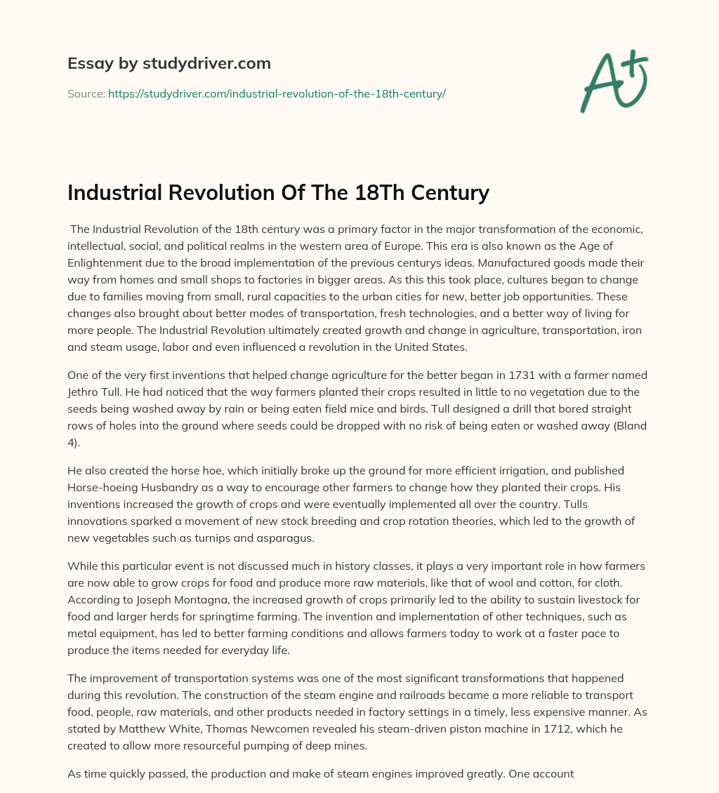 Industrial Revolution of the 18Th Century essay