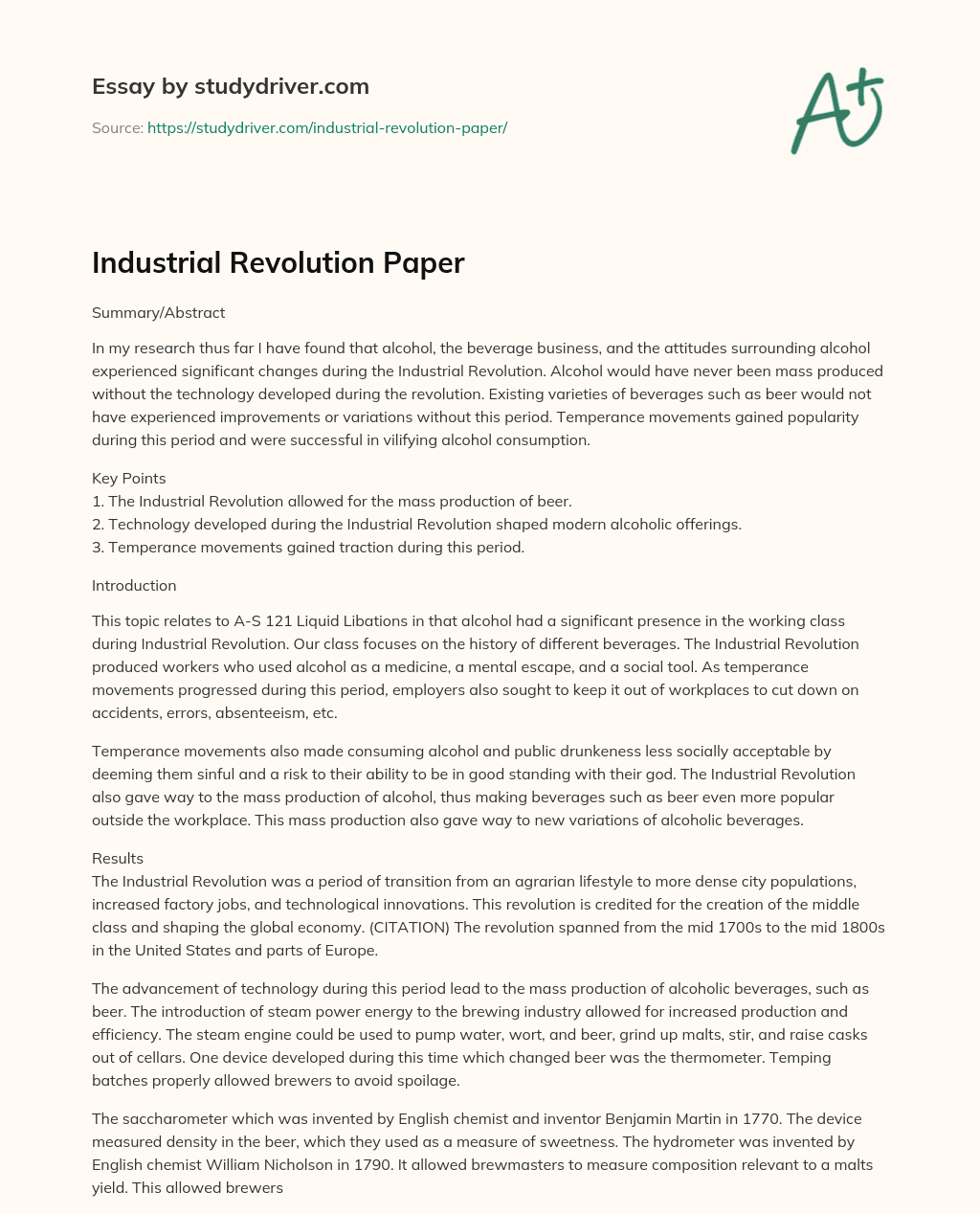 Industrial Revolution Paper essay