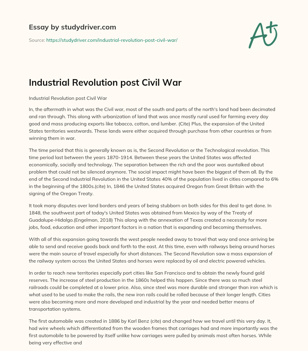 Industrial Revolution Post Civil War essay