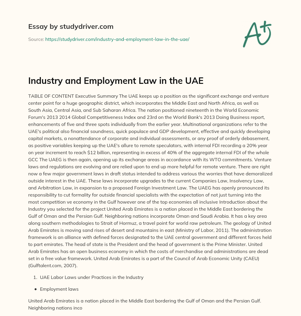 Industry and Employment Law in the UAE essay