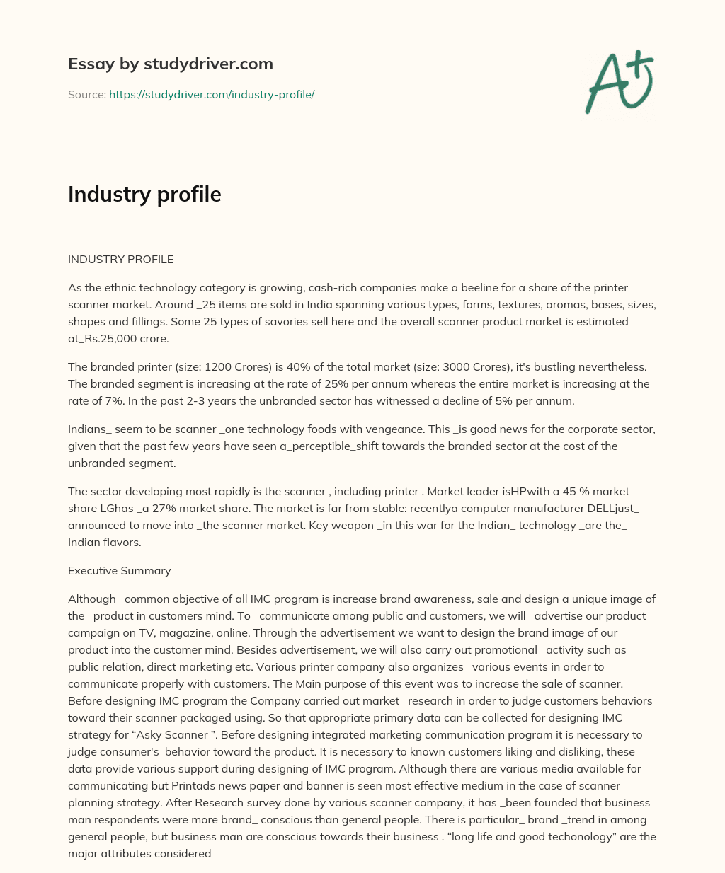 Industry Profile essay