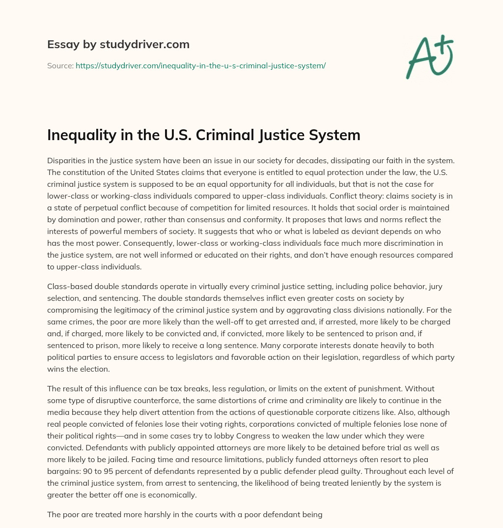 Inequality in the U.S. Criminal Justice System essay