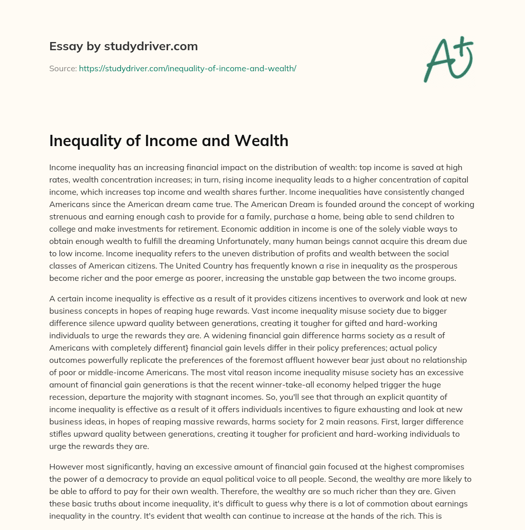 Inequality of Income and Wealth essay