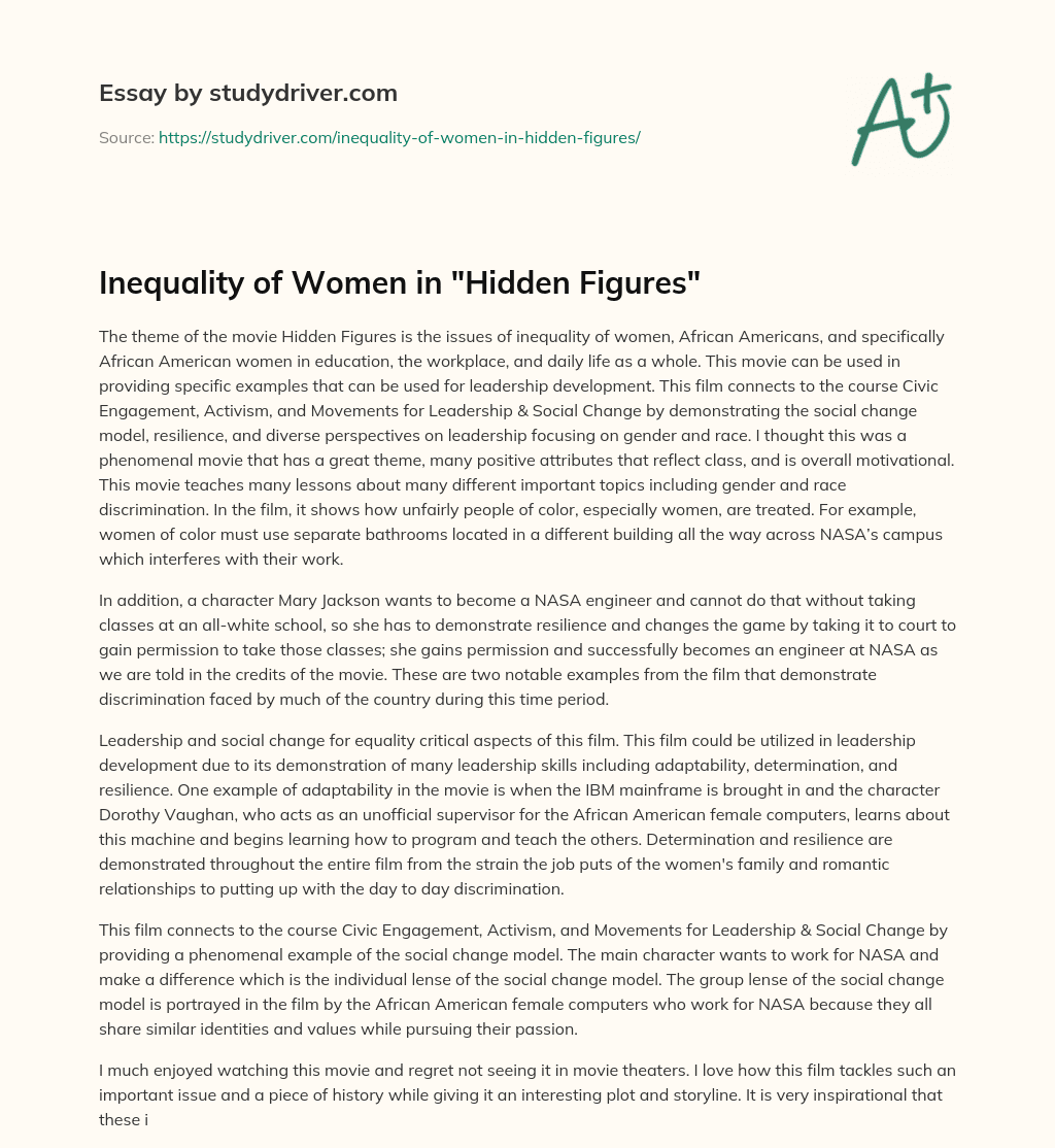 Inequality of Women in “Hidden Figures” essay