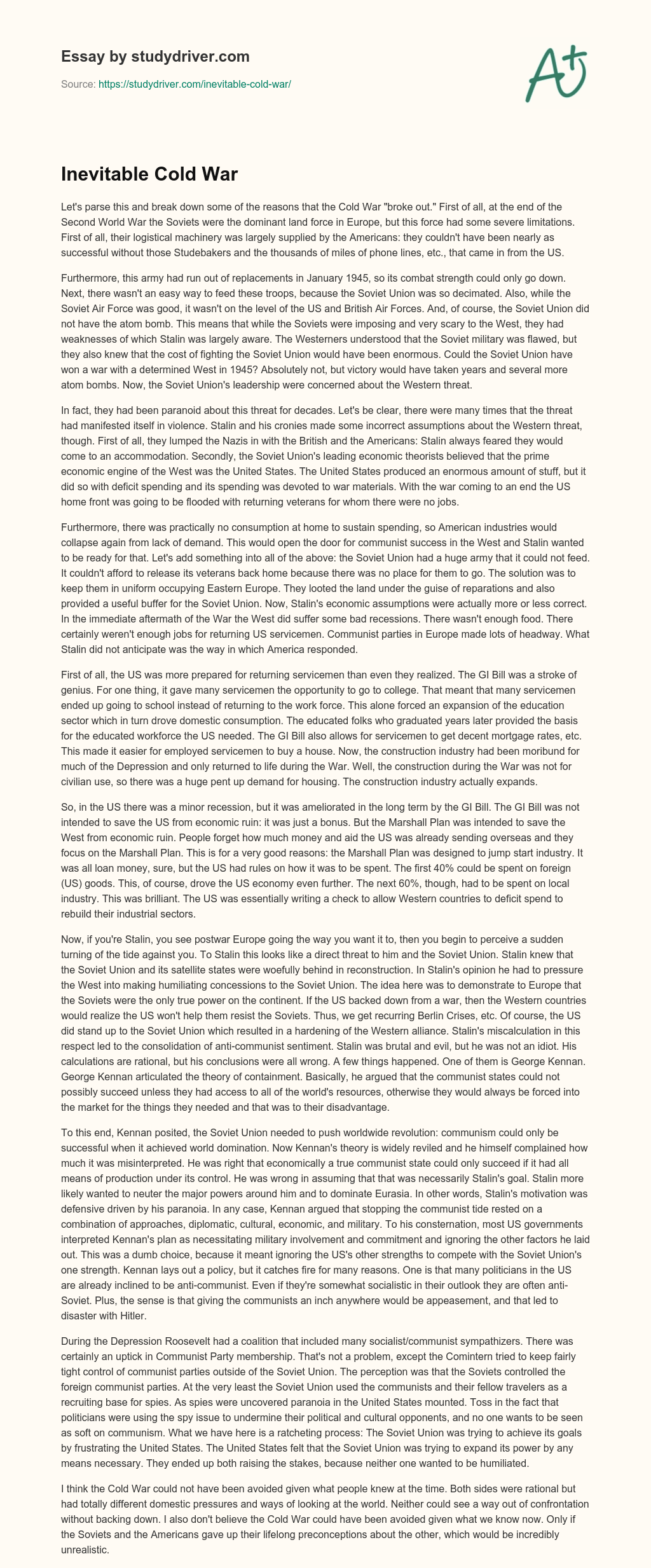 Inevitable Cold War essay