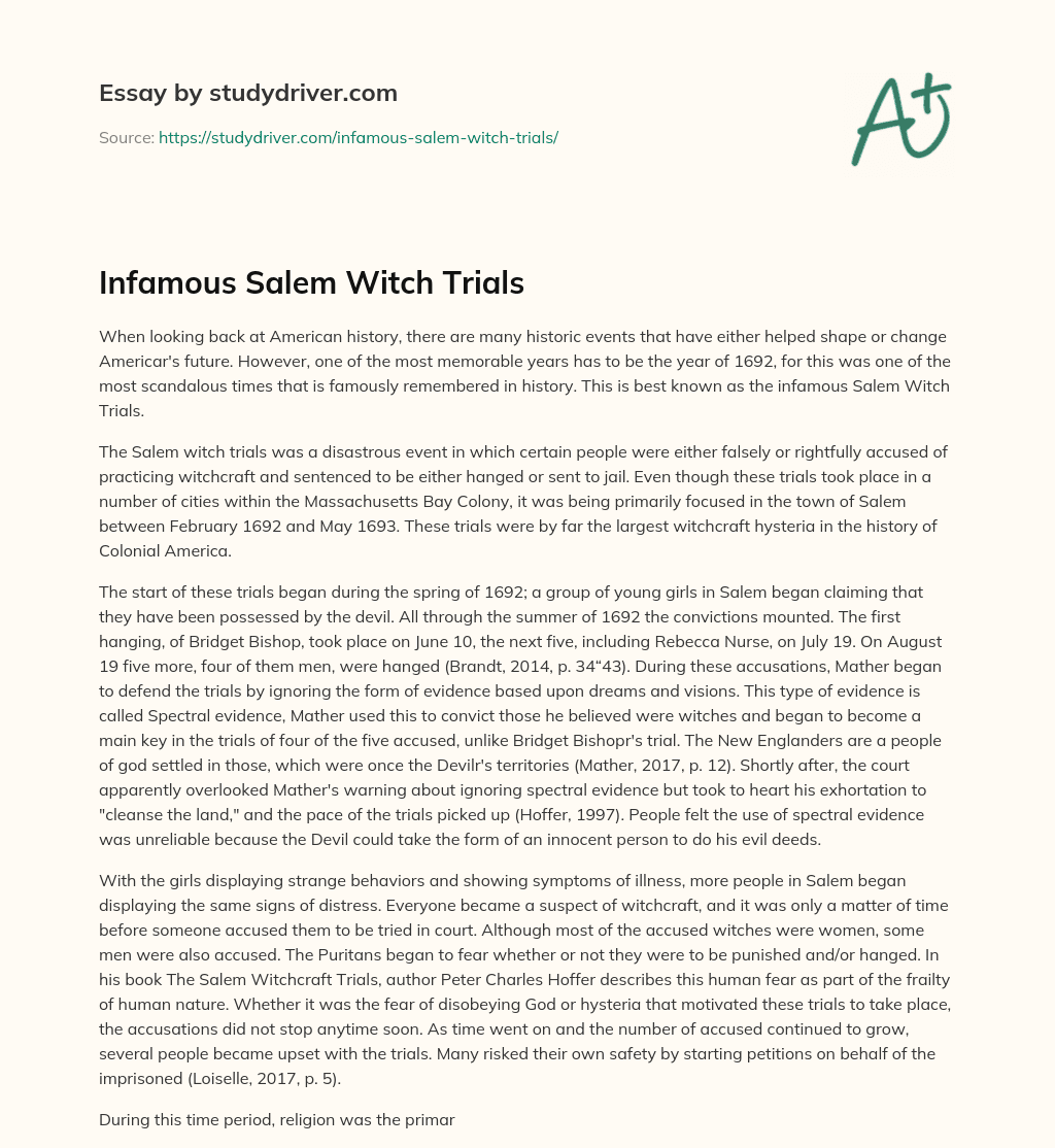 Infamous Salem Witch Trials essay