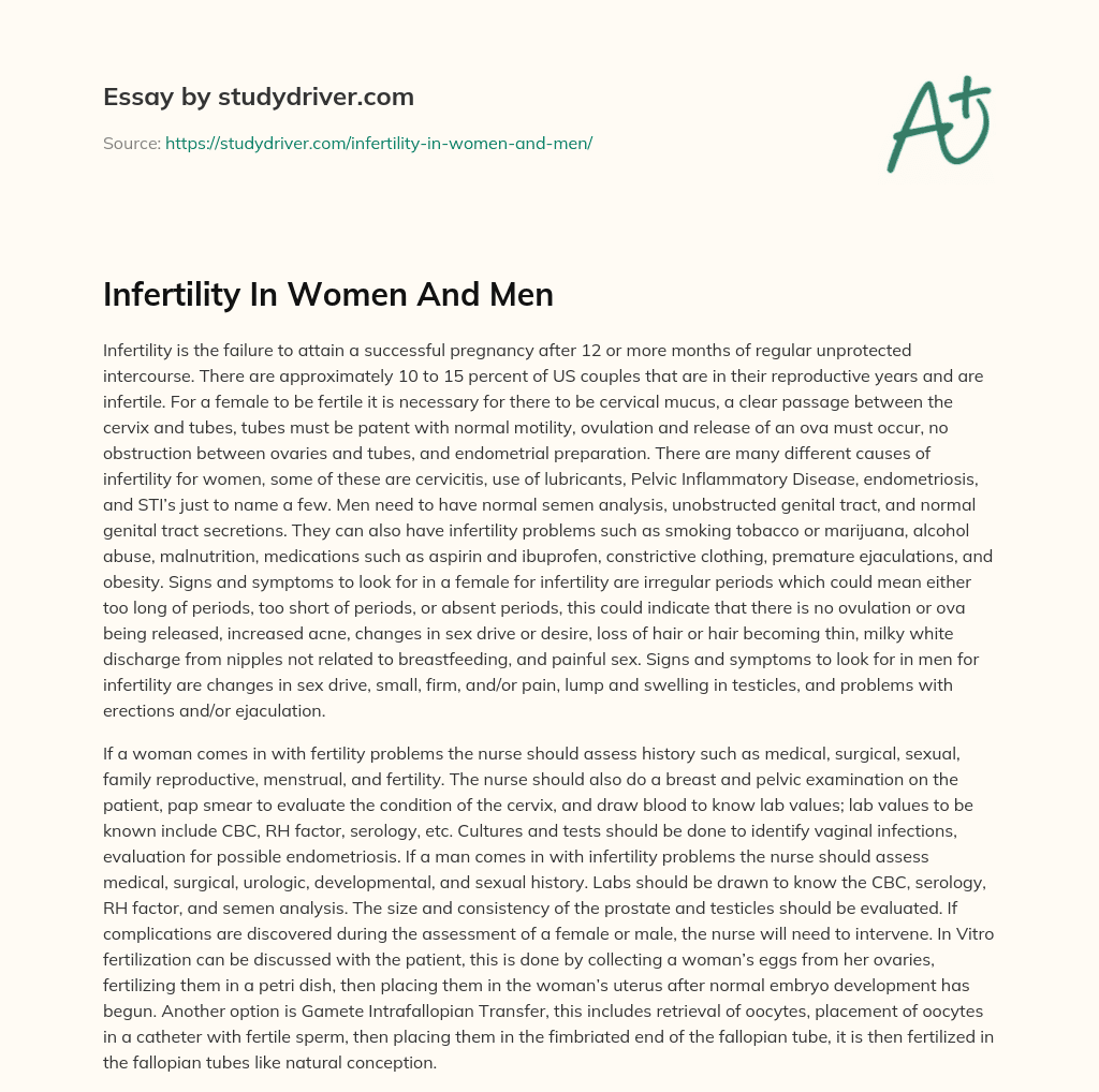 Infertility in Women and Men essay