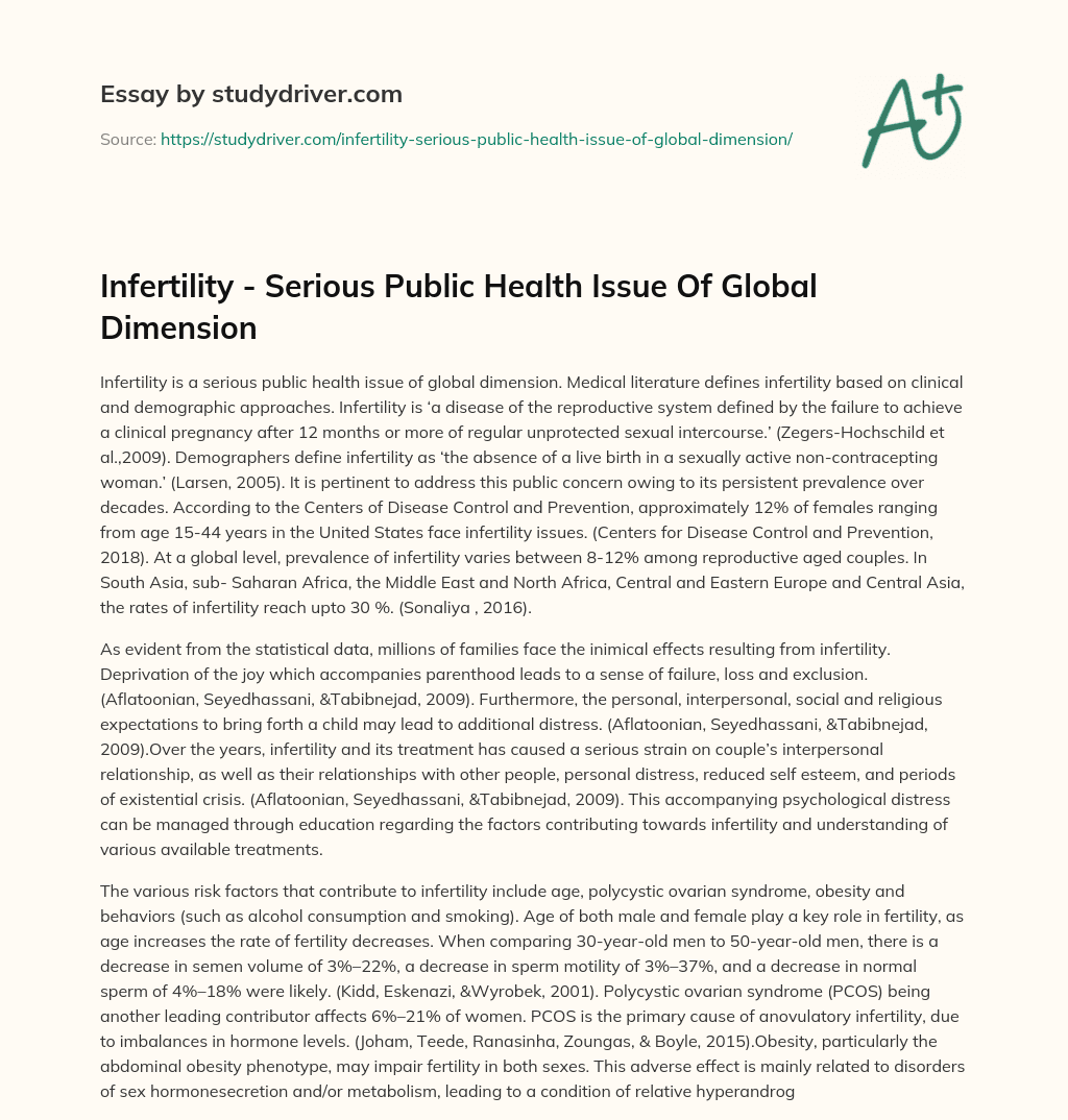 Infertility – Serious Public Health Issue of Global Dimension essay
