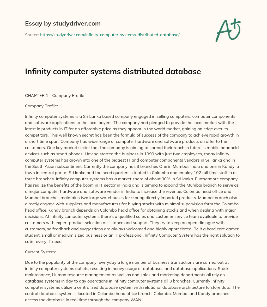 Infinity Computer Systems Distributed Database essay