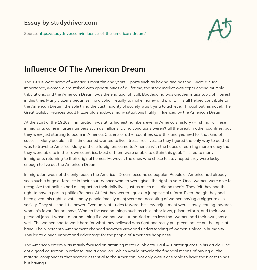 Influence of the American Dream essay