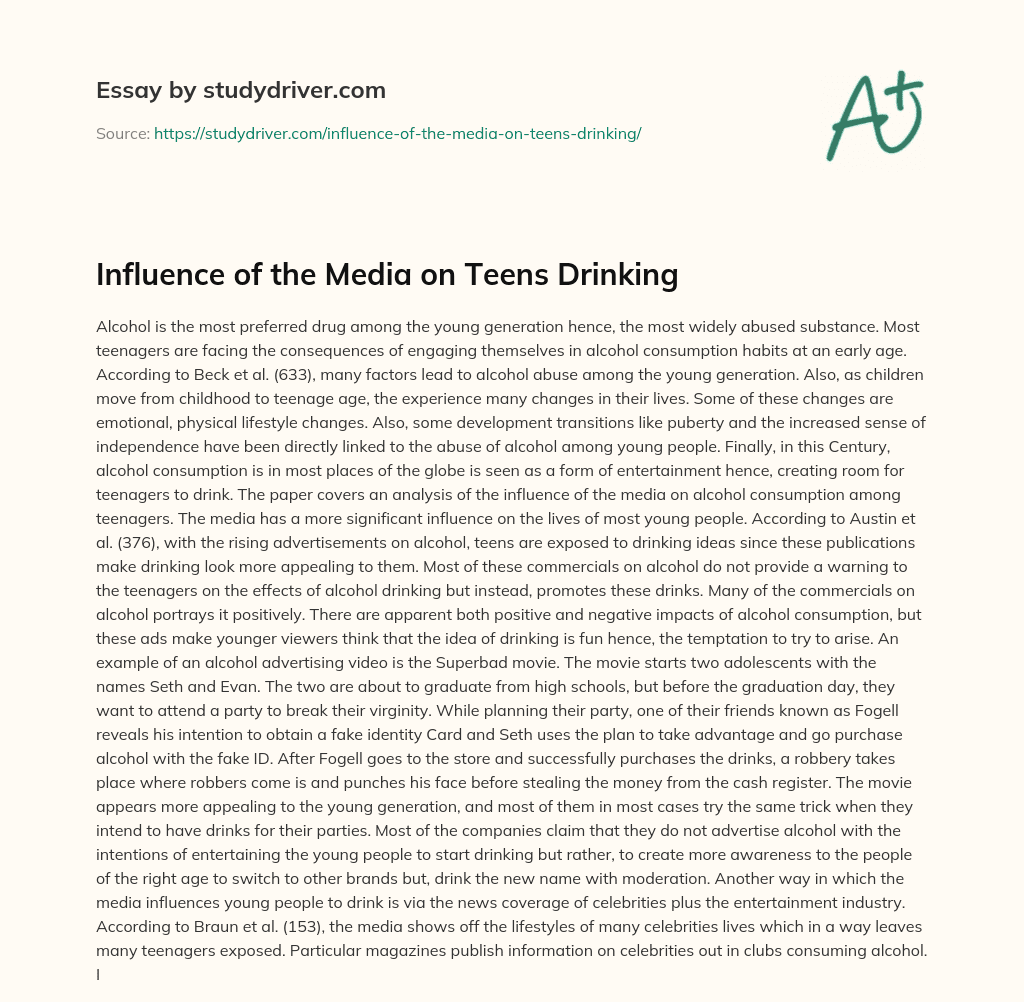 Influence of the Media on Teens Drinking essay