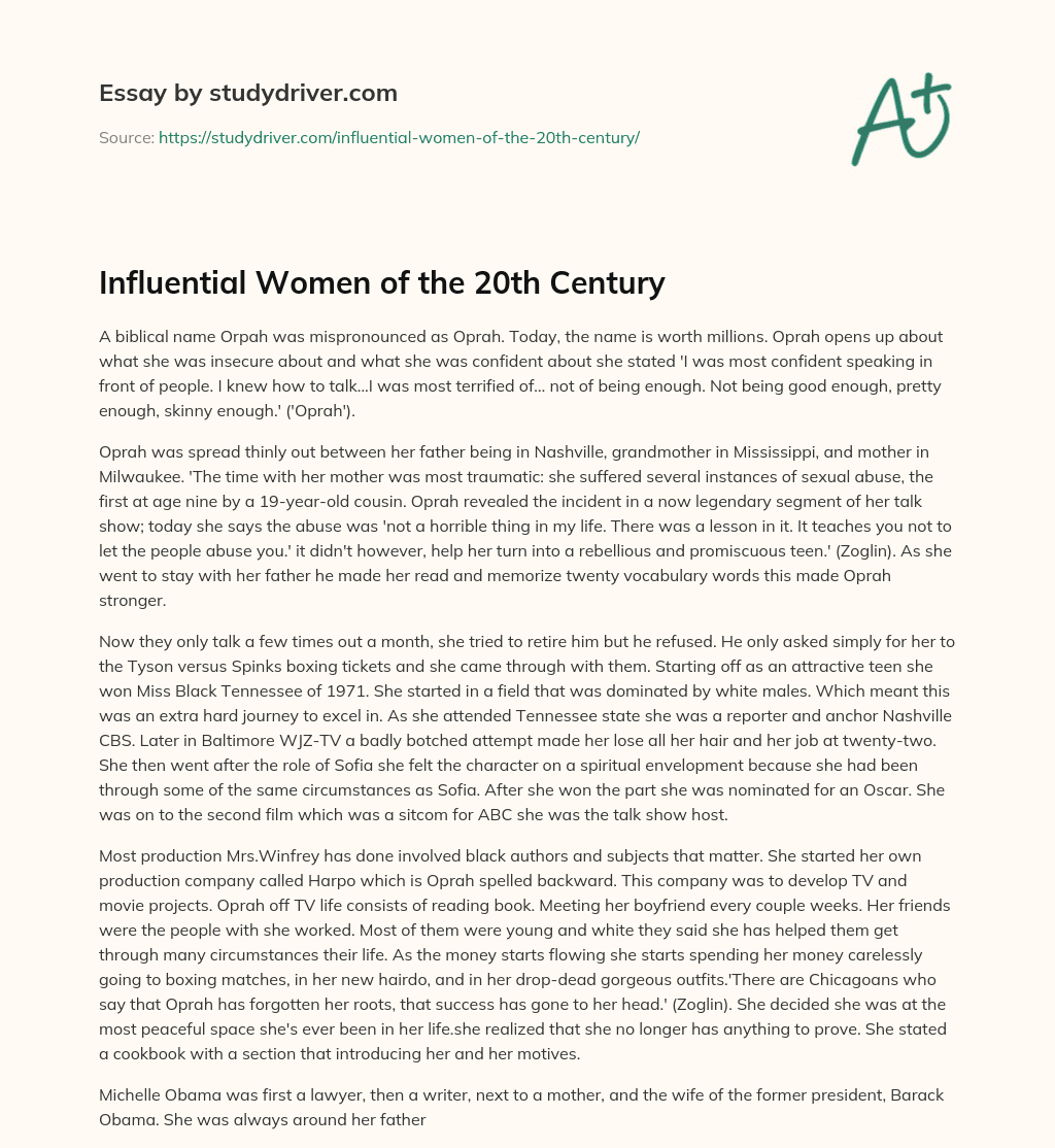 Influential Women of the 20th Century  essay