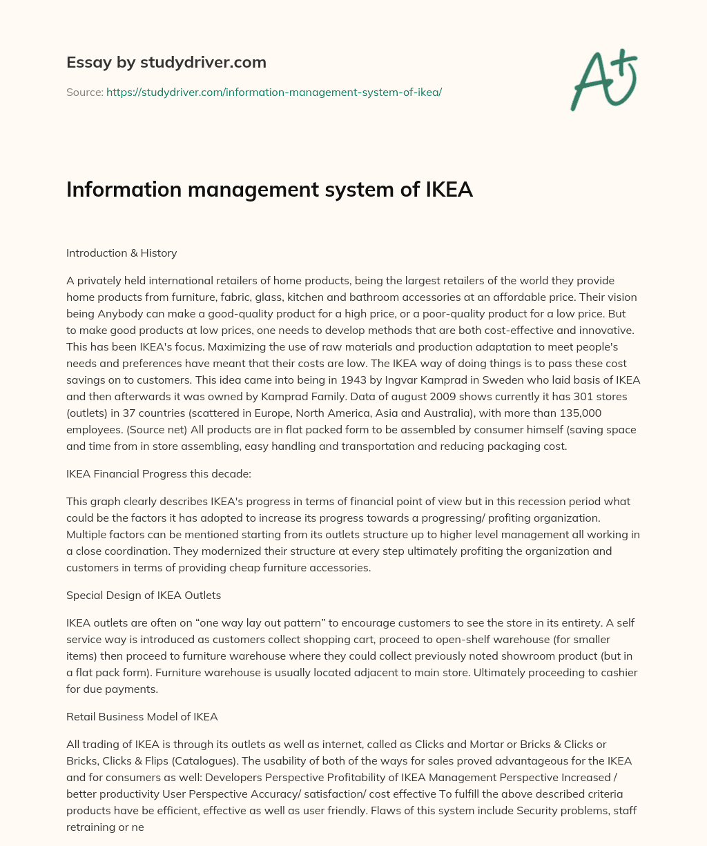 Information Management System of IKEA essay