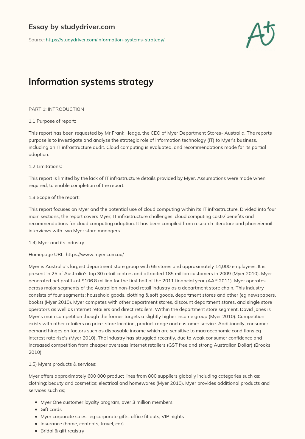 Information Systems Strategy essay