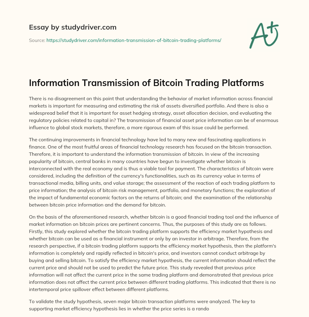 Information Transmission of Bitcoin Trading Platforms essay