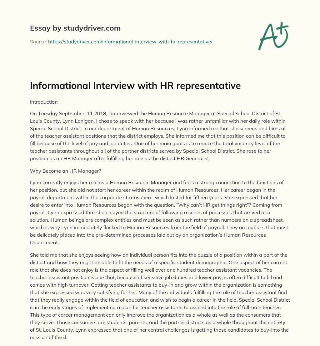Informational Interview with HR Representative essay
