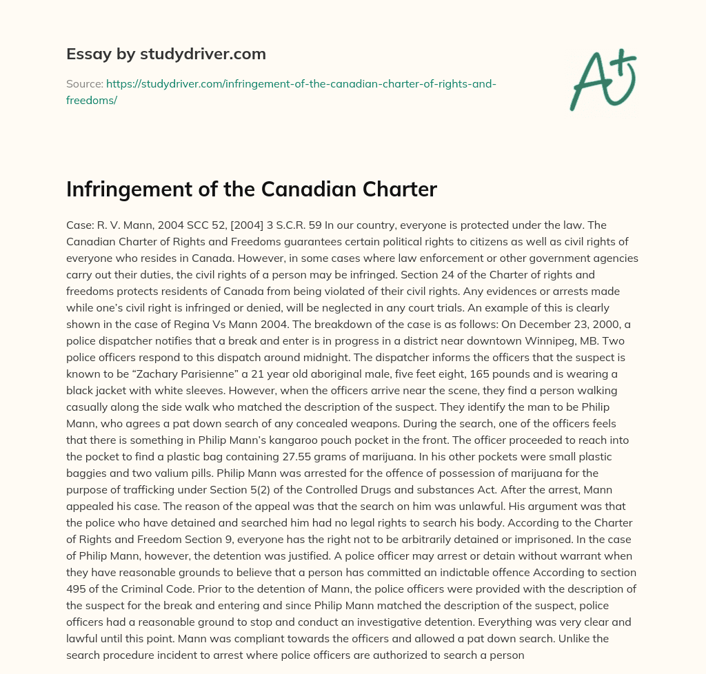 Infringement of the Canadian Charter essay