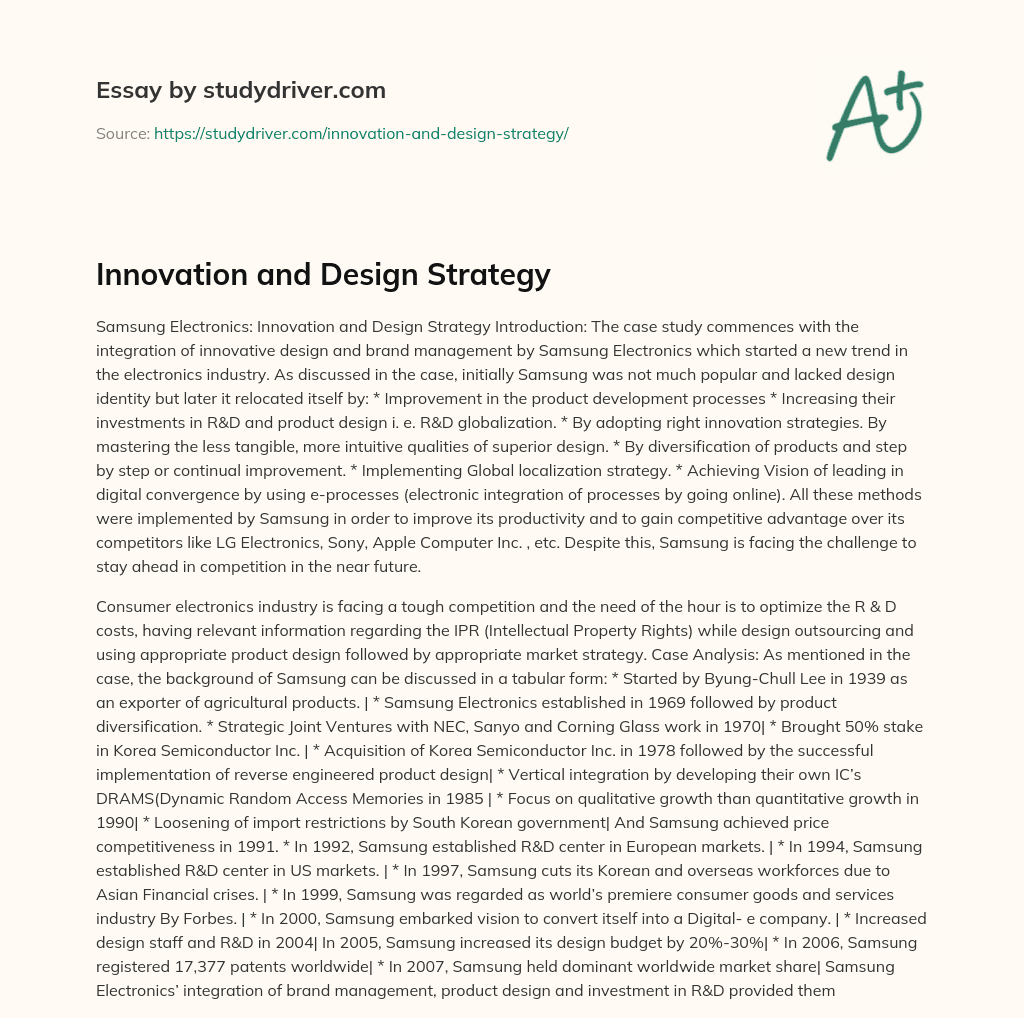 Innovation and Design Strategy essay