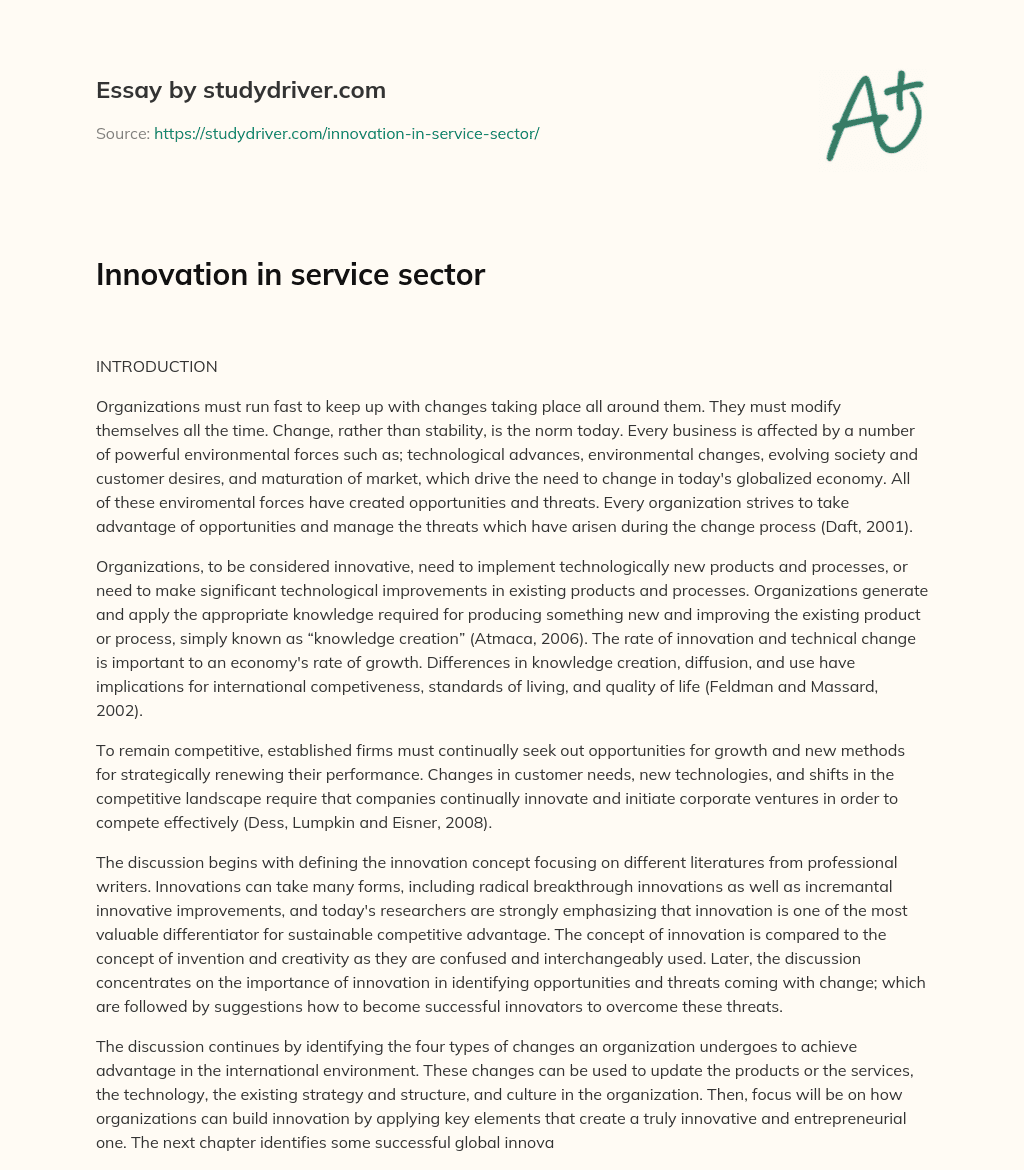 Innovation in Service Sector essay