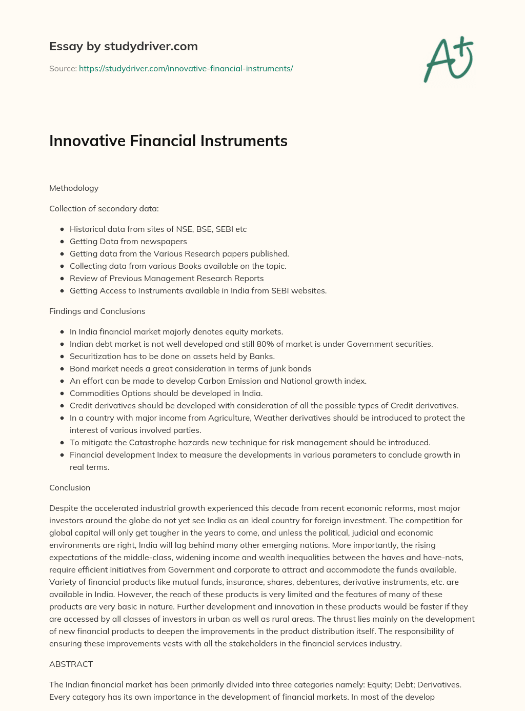 Innovative Financial Instruments essay