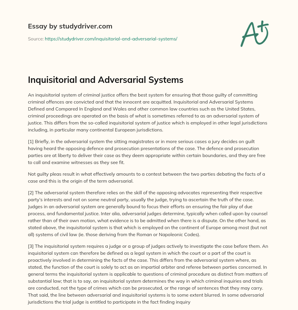 Inquisitorial and Adversarial Systems essay