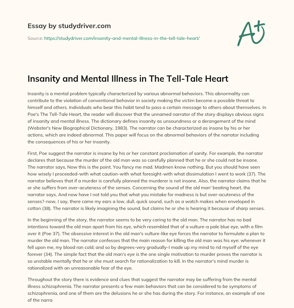 Insanity and Mental Illness in the Tell-Tale Heart essay