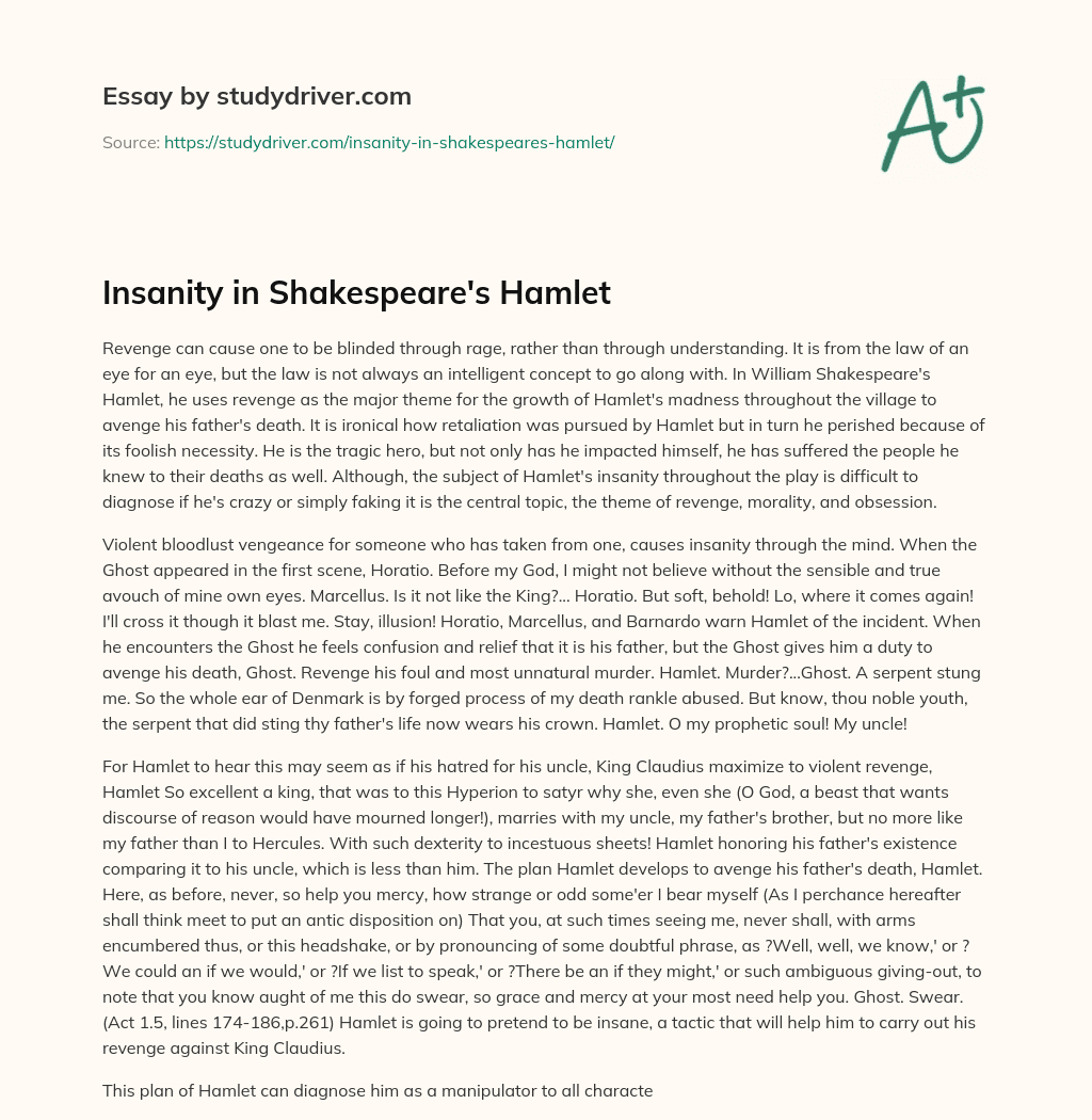 Insanity in Shakespeare’s Hamlet essay