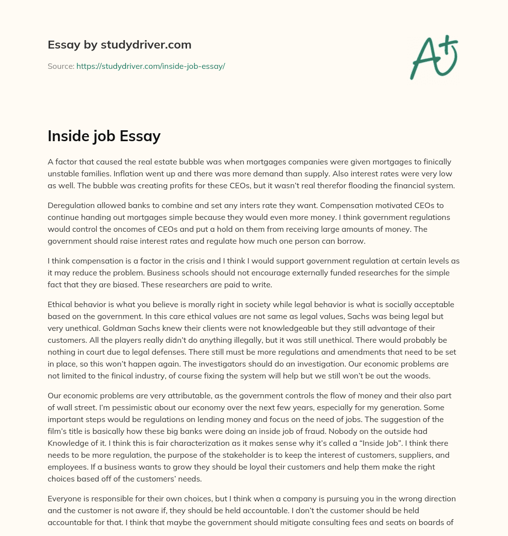Inside Job Essay essay